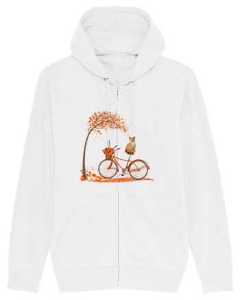 Retro Bicycle Cat Autumn Leaves Fall Thanksgiving White