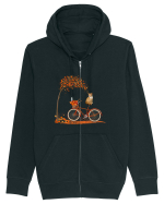 Retro Bicycle Cat Autumn Leaves Fall Thanksgiving Hanorac cu fermoar Unisex Connector