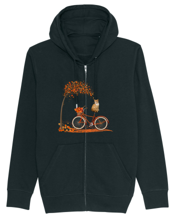Retro Bicycle Cat Autumn Leaves Fall Thanksgiving Black