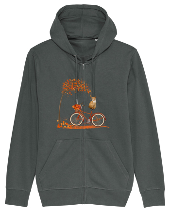 Retro Bicycle Cat Autumn Leaves Fall Thanksgiving Anthracite