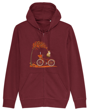 Retro Bicycle Cat Autumn Leaves Fall Thanksgiving Burgundy