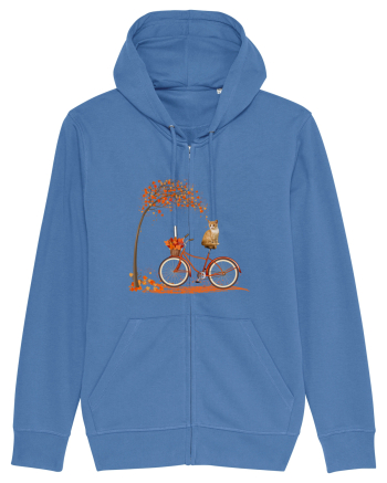 Retro Bicycle Cat Autumn Leaves Fall Thanksgiving Bright Blue