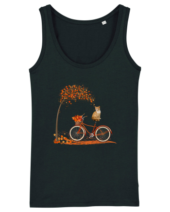 Retro Bicycle Cat Autumn Leaves Fall Thanksgiving Black