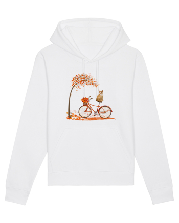 Retro Bicycle Cat Autumn Leaves Fall Thanksgiving White