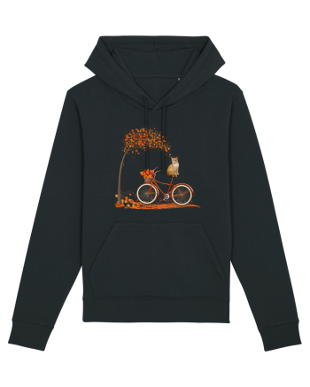 Retro Bicycle Cat Autumn Leaves Fall Thanksgiving Black