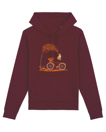 Retro Bicycle Cat Autumn Leaves Fall Thanksgiving Burgundy