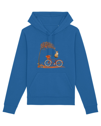 Retro Bicycle Cat Autumn Leaves Fall Thanksgiving Royal Blue