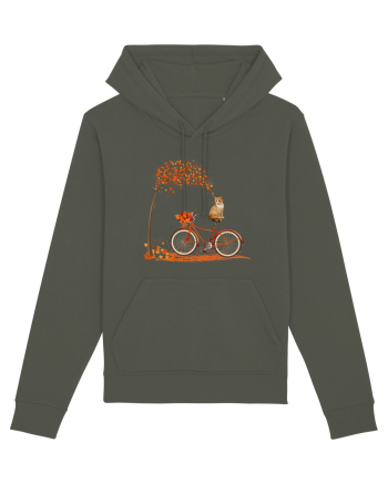 Retro Bicycle Cat Autumn Leaves Fall Thanksgiving Khaki
