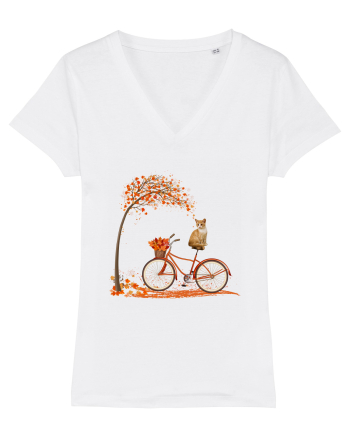 Retro Bicycle Cat Autumn Leaves Fall Thanksgiving White