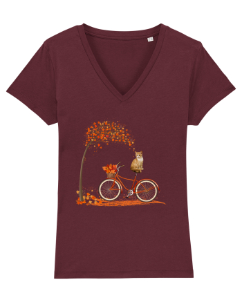 Retro Bicycle Cat Autumn Leaves Fall Thanksgiving Burgundy