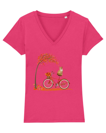 Retro Bicycle Cat Autumn Leaves Fall Thanksgiving Raspberry