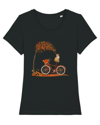 Retro Bicycle Cat Autumn Leaves Fall Thanksgiving Black
