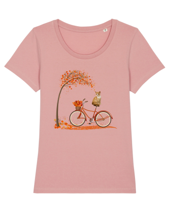 Retro Bicycle Cat Autumn Leaves Fall Thanksgiving Canyon Pink