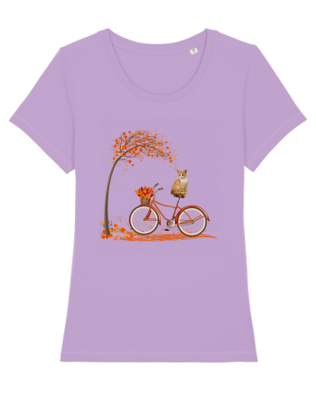Retro Bicycle Cat Autumn Leaves Fall Thanksgiving Lavender Dawn