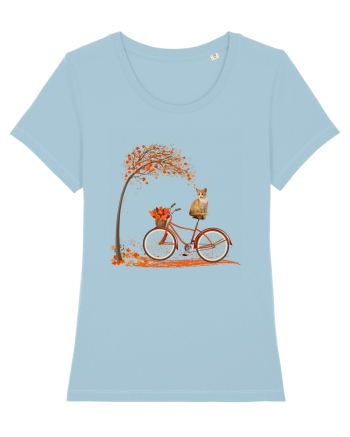 Retro Bicycle Cat Autumn Leaves Fall Thanksgiving Sky Blue