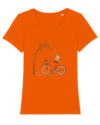 Retro Bicycle Cat Autumn Leaves Fall Thanksgiving Bright Orange