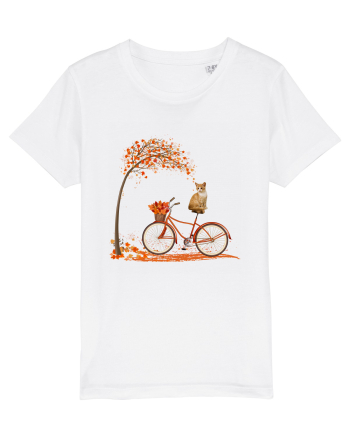 Retro Bicycle Cat Autumn Leaves Fall Thanksgiving White