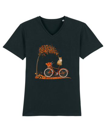 Retro Bicycle Cat Autumn Leaves Fall Thanksgiving Black