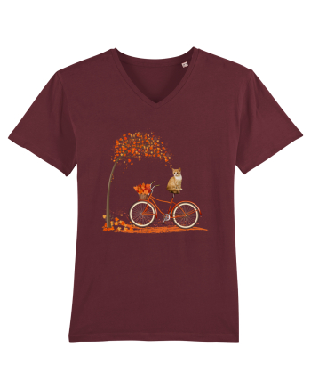 Retro Bicycle Cat Autumn Leaves Fall Thanksgiving Burgundy