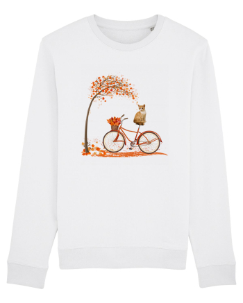 Retro Bicycle Cat Autumn Leaves Fall Thanksgiving White
