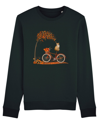 Retro Bicycle Cat Autumn Leaves Fall Thanksgiving Black
