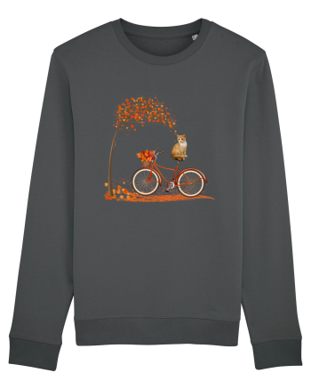 Retro Bicycle Cat Autumn Leaves Fall Thanksgiving Anthracite