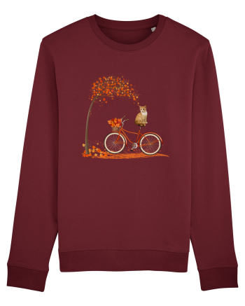Retro Bicycle Cat Autumn Leaves Fall Thanksgiving Burgundy