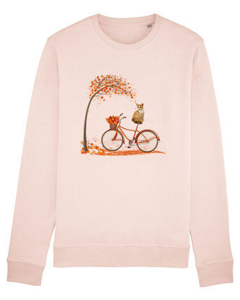 Retro Bicycle Cat Autumn Leaves Fall Thanksgiving Candy Pink