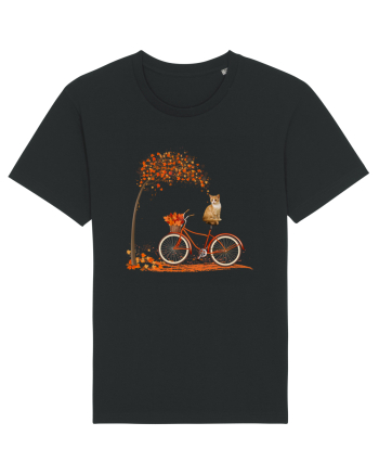 Retro Bicycle Cat Autumn Leaves Fall Thanksgiving Black