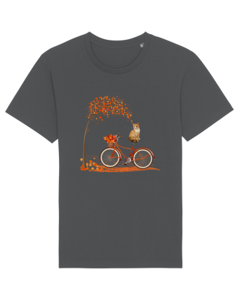 Retro Bicycle Cat Autumn Leaves Fall Thanksgiving Anthracite