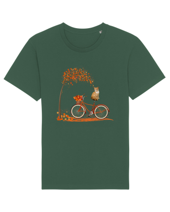 Retro Bicycle Cat Autumn Leaves Fall Thanksgiving Bottle Green