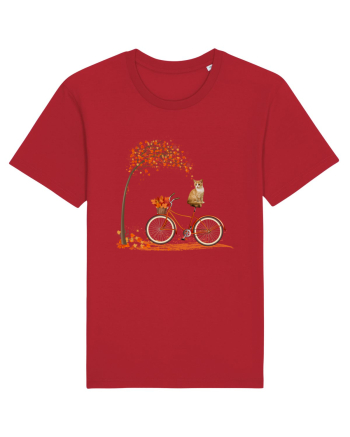 Retro Bicycle Cat Autumn Leaves Fall Thanksgiving Red