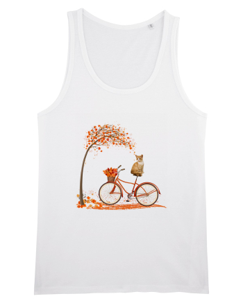 Retro Bicycle Cat Autumn Leaves Fall Thanksgiving White