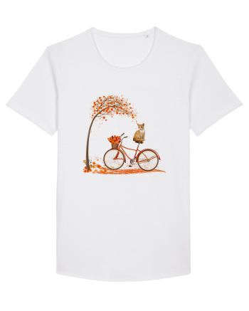 Retro Bicycle Cat Autumn Leaves Fall Thanksgiving White