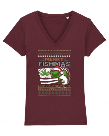 Merry Fishmas I Like Cannafish Burgundy