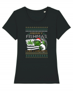 Merry Fishmas I Like Cannafish Tricou mânecă scurtă guler larg fitted Damă Expresser