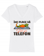 Stau pe telefon v1 Tricou mânecă scurtă guler V Damă Evoker