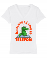 Stau pe telefon v2 Tricou mânecă scurtă guler V Damă Evoker