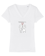 Happiness is :) 3 Tricou mânecă scurtă guler V Damă Evoker