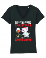 All I Really Need For Christmas Is Elephants And Wine Tricou mânecă scurtă guler V Damă Evoker