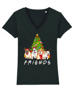 Christmas Bulldog Friends Tricou mânecă scurtă guler V Damă Evoker