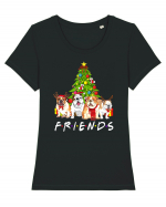 Christmas Bulldog Friends Tricou mânecă scurtă guler larg fitted Damă Expresser