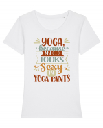 Why Yoga? Tricou mânecă scurtă guler larg fitted Damă Expresser