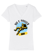 NU E PANICA, MAN! black Tricou mânecă scurtă guler V Damă Evoker
