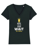 KEEP CALM AND WAIT FOR ALIENS Tricou mânecă scurtă guler V Damă Evoker