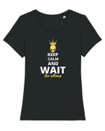 KEEP CALM AND WAIT FOR ALIENS Tricou mânecă scurtă guler larg fitted Damă Expresser