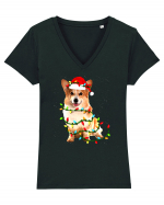 Corgi Christmas Light Tricou mânecă scurtă guler V Damă Evoker