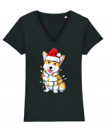 Corgi Xmas Light Tricou mânecă scurtă guler V Damă Evoker