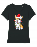 Corgi Xmas Light Tricou mânecă scurtă guler larg fitted Damă Expresser