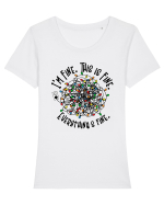 I'm Fine. This Is Fine. Everything Is Fine. Tricou mânecă scurtă guler larg fitted Damă Expresser